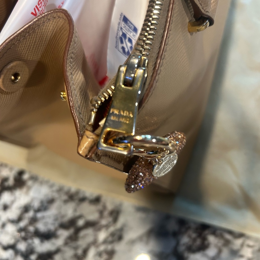 Prada Beige Saffiano Galleria Leather Satchel EUC w/ Pink Scarf and charm - Picture 13 of 16